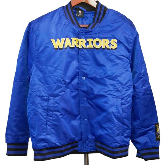 NEW GOLDEN STATE WARRIORS SATIN BLUE NBA TEAM EMBROIDERED JACKET MSRP $125 - XL - Picture 1 of 8